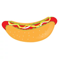 Schilderijen op glas Isolated hot dog image. Fast food - Vector illustration © lar01joka