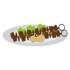 Meat skewers in a dish - Vector illustration