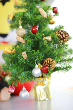 Close Up Chrismas Tree Decorate In Home, Decorated Chrismas Tree