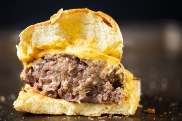 halved american cheese hamburger