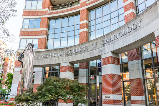 Washington DC, USA - August 4, 2017: American College of Cardiology sign on brick building with entrance