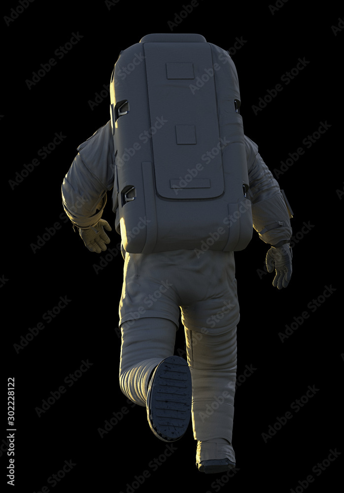 Canvas Prints running astronaut from behind, isolated on black background
