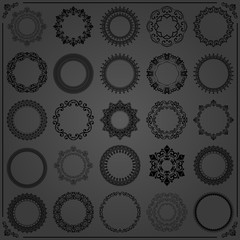 Vintage set of round elements. Different elements for decoration and design frames, cards, menus, backgrounds and monograms. Classic black patterns. Set of vintage patterns