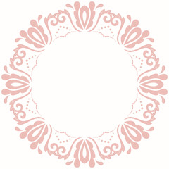 Oriental pattern with arabesques and floral elements. Traditional classic round pink ornament. Vintage pattern with arabesques