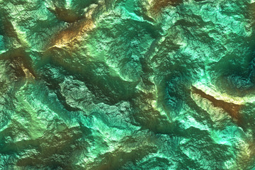 Abstract background volumetric texture mountain sparkling rock in green gold and blue
