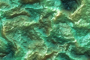Abstract background volumetric texture mountain sparkling rock in green gold and blue