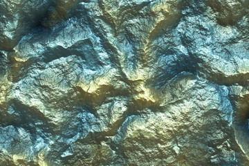 Abstract background volumetric texture mountain sparkling rock in green gold and blue