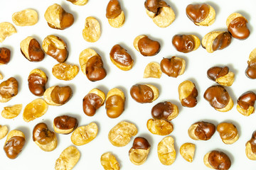 Fried board bean snack isolated on white background