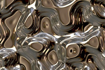 Silver and gold abstract background with ripple effect on liquid metal