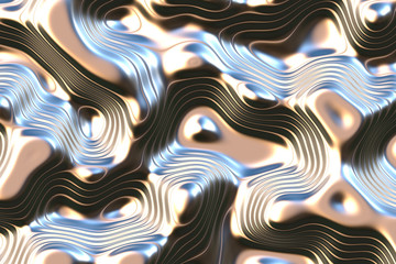 Silver and gold abstract background with ripple effect on liquid metal