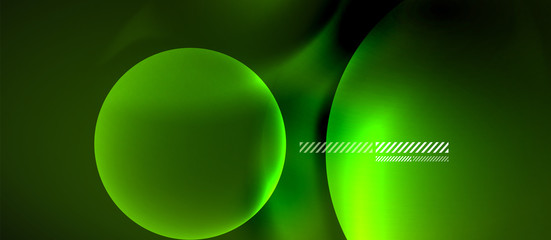 Glowing neon transparent bubbles background. Techno modern circles in dark space.