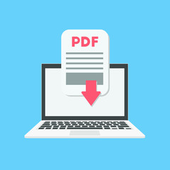 Pdf document download on the laptop concept. Vector illustration. 