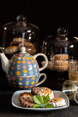 Fototapeta na wymiar Snack in Arab, Mediterranean and Eastern countries with Moroccan cookies and tea