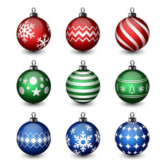 set of christmas baubles isolated on white background