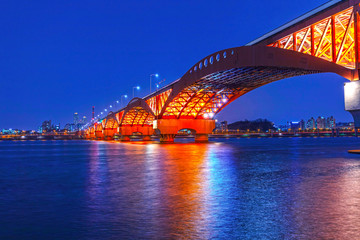 Night View of Seongsandaegyo Bridge  Seoul South Korea