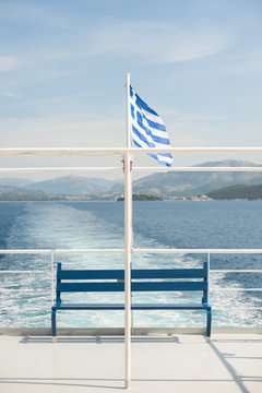 greek flag on ferry boat