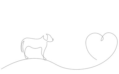 Dog with heart continuous line drawing, vector illustration