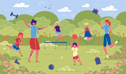 Illustration Family Sporting Activities in Nature.