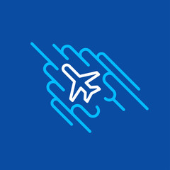 Airplane flight up silhouette lines arstract clouds sky blue color