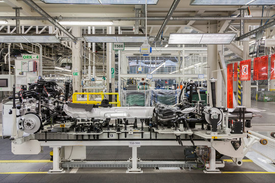 bogie with chassis in automotive car factory