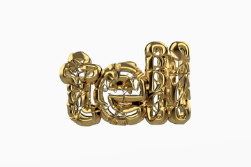 The word Tell is made by gold wired jewelry letters isolated on white background. 3D illustration image
