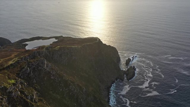 Aerial of Slieve League Cliffs are among the highest sea cliffs in Europe rising 1972 feet or 601 meters above the Atlantic Ocean - County Donegal, Ireland