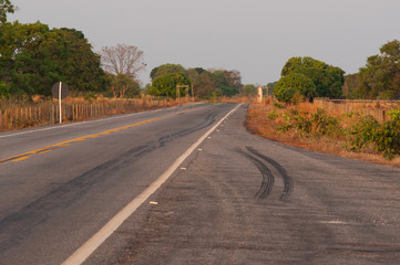 skid marks on the road in central brazil