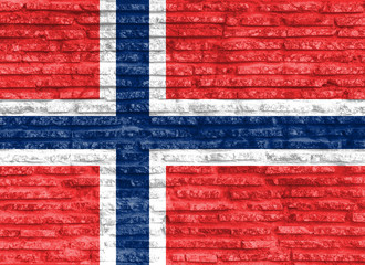 Colorful painted national flag of Norway on old brick wall. Illustration.