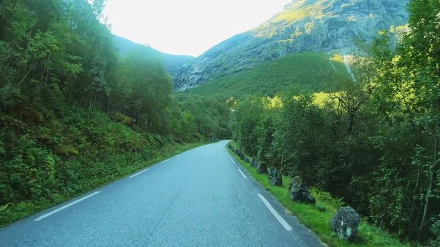 Driving The Mountain Roads In The Lofoten Islands, Northern Norway