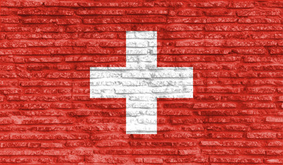 Colorful painted national flag of Switzerland on old brick wall. Illustration.