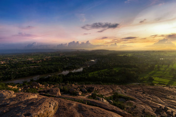 sunset in the hills of hampi - 302239733