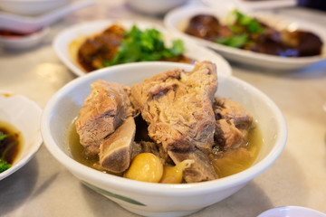 Pork ribs soup or Bak Kut Teh, Food background.