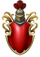 Beautiful fantasy heraldic shield with ornate helmet