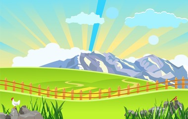  Vector illustration of Countryside landscape in summer ,mountains and green hills . vector concept.