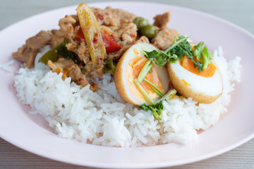 Asian curry with rice food.