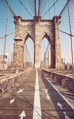 Brooklyn Bridge in the morning, color toning applied, New York City, USA.