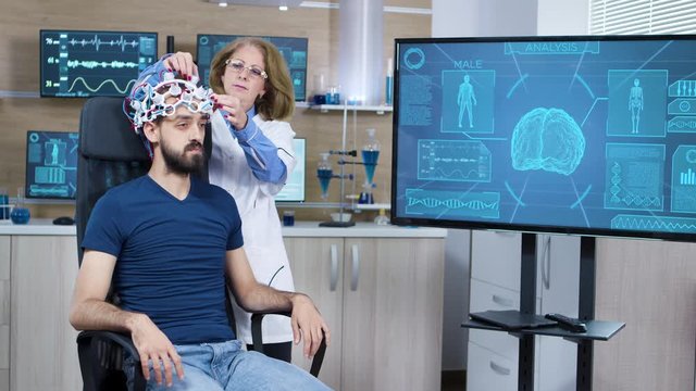 Female scientis in research for brain activity