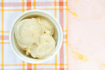 Vegan homemade banana and mango gelato ice cream.