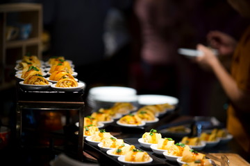 Snack set of people group catering buffet food indoor in luxury, Inside the hotel.