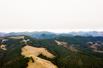 Autumn mountains and blue sky landscape. Traditional landscape in mountains. Carpathians, Ukraine.