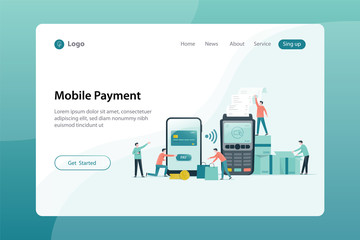 web landing page banner design for mobile payment and online shopping concept