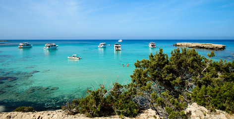 Tourist boats are mooring at Blue lagoon at Cyprus © smspsy