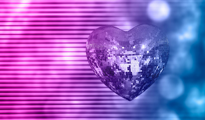 Fototapeta na wymiar Heart shape Love symbol with Heart Shaped Disco Ball 