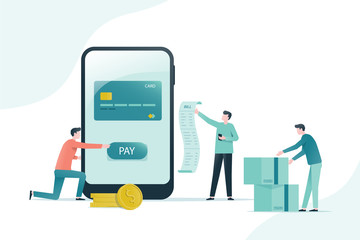 Flat illustration design for mobile payment and online shopping concept