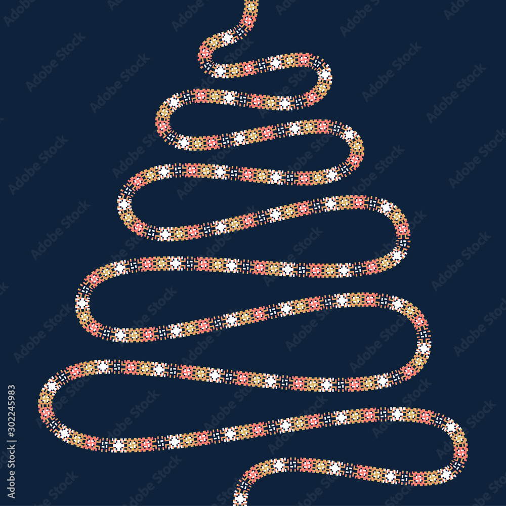 Fototapete vector card with abstract christmas tree made from pixels on dark background