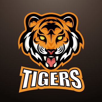 tiger with title sports mascot color logo illustration