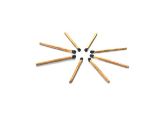Scattered matches are isolated on a white background, long matches