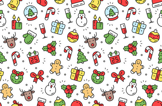Seamless pattern with Christmas icons. Isolated on White background