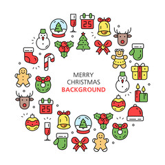 Christmas elements circle background. Isolated on White background