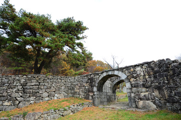Winbongsan Castle and Taejo Hermitage in Daeheung-ri, Soyang-myeon, Wanju-gun, South Korea.